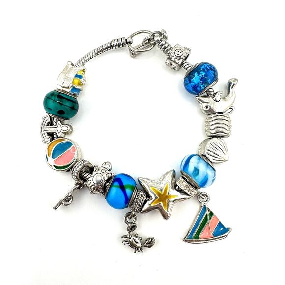 6.75” Willabee & Ward Silver Tone August Summer Vacation Beach Charm Bracelet - Picture 1 of 6